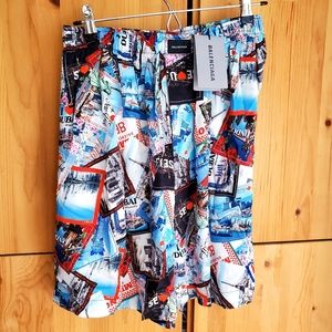 Balenciaga  NWT Men's Crinkled Silk Capital Postcards Printed Shorts Waist 28